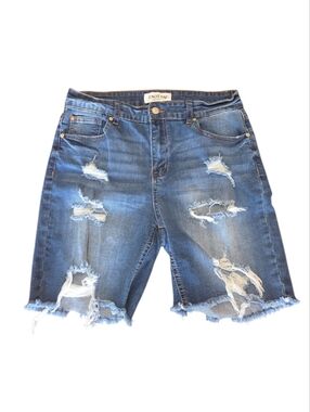 Enjean Distressed Mid Rise Blue Jean Shorts L